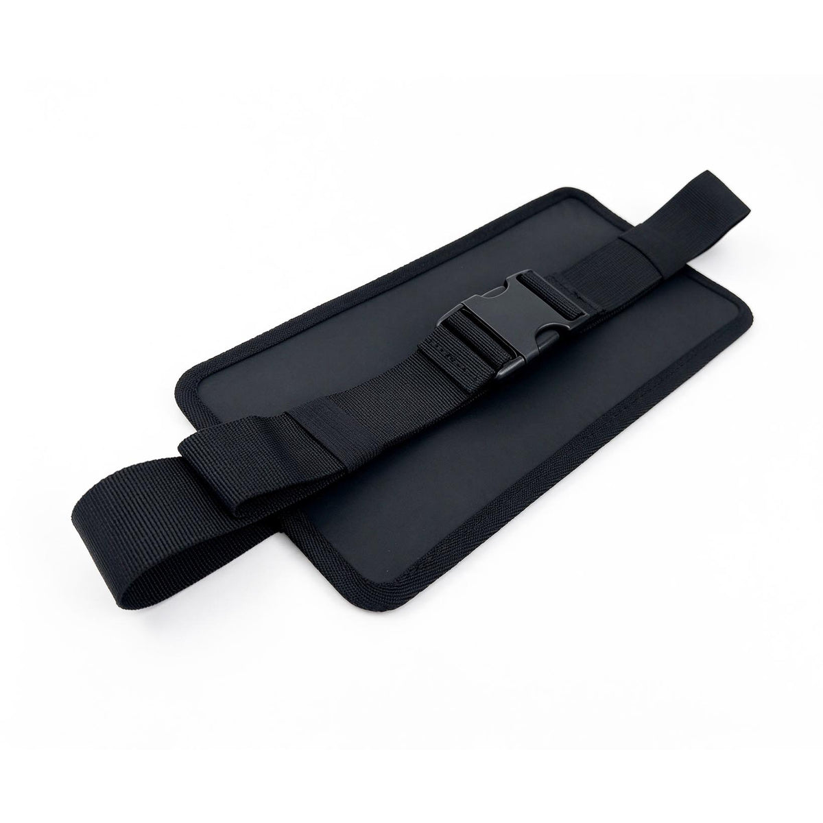 Phone Pouch back view angled to show the adjustable strap, buckle and rear panel.
