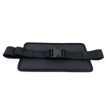 Phone Pouch back view, adjustable black webbing belt and central quick-release buckle.