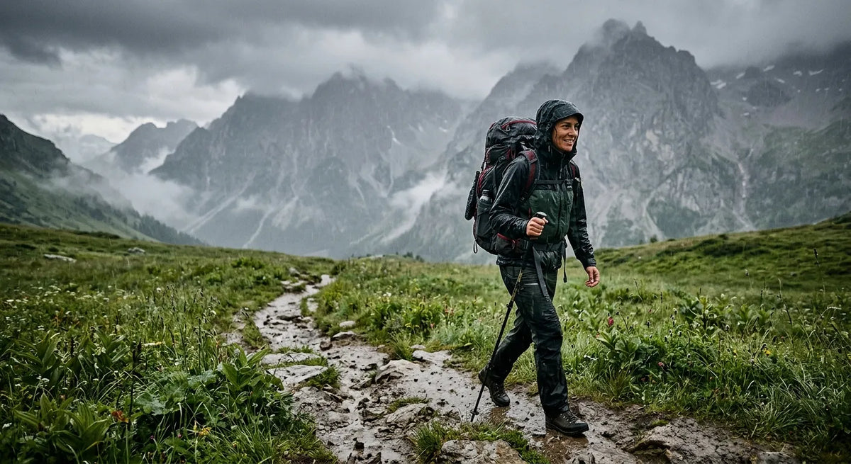 Hiking in rain with waterproof backpack